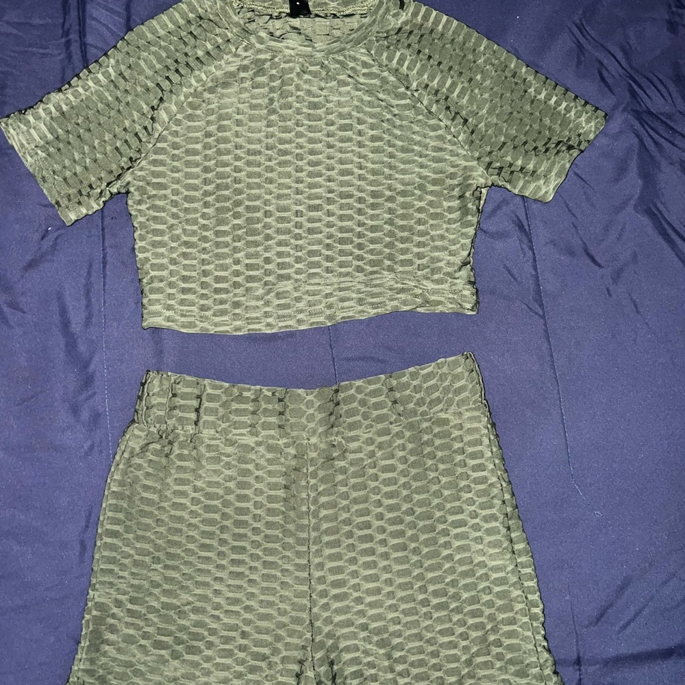 Textured Olive Two-Piece Set